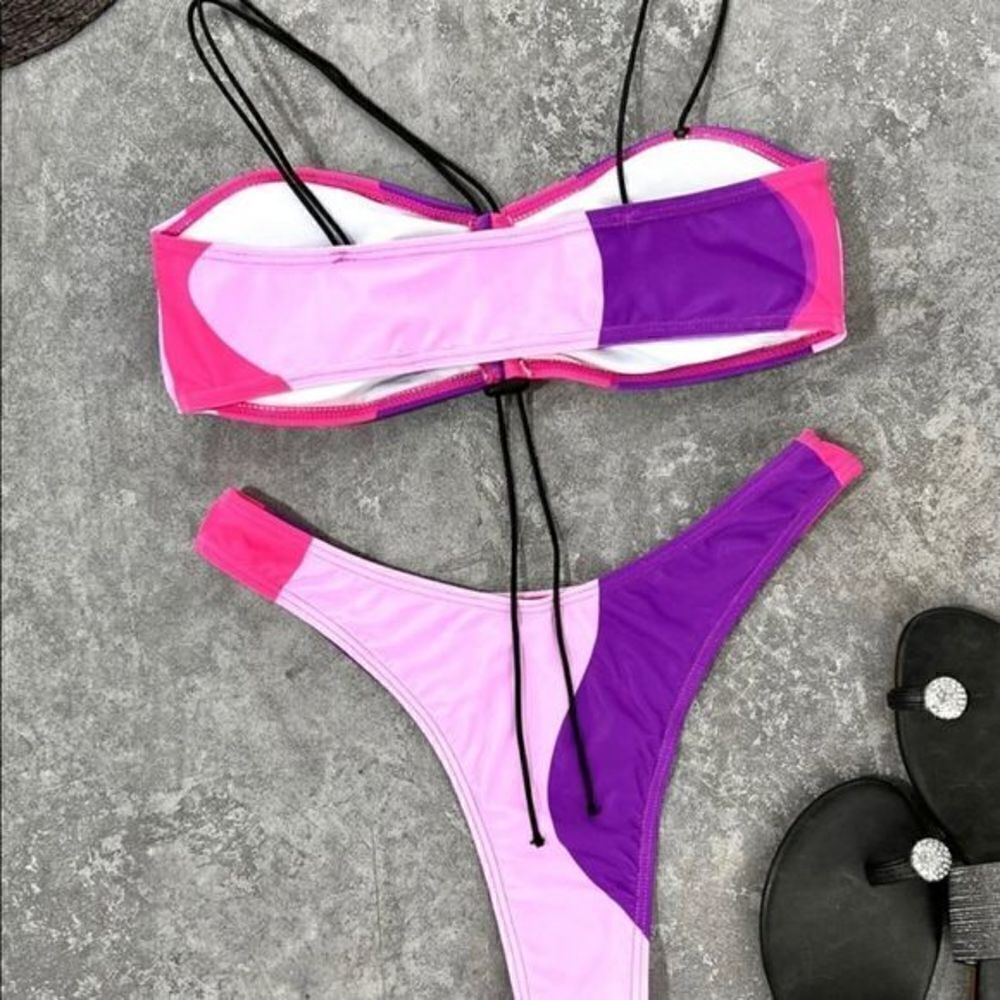 Colorblock Drawstring High Cut Bikini Swimsuit-‎ NWOT - Picture 3 of 6